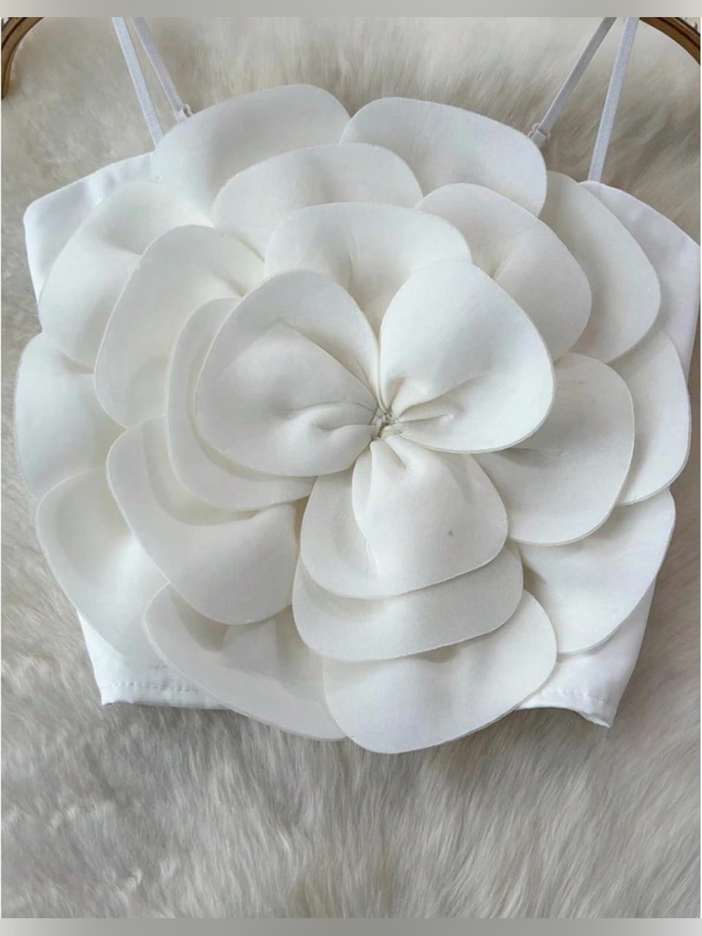 White Floral Appliqué Camisole Top - Women's Elegant Statement Piece